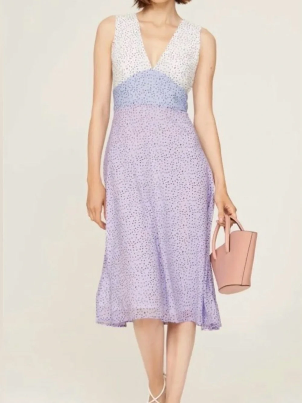 Anthropologie Hutch Lavender & White V-Neck Midi Dress - Picture 1 of 3